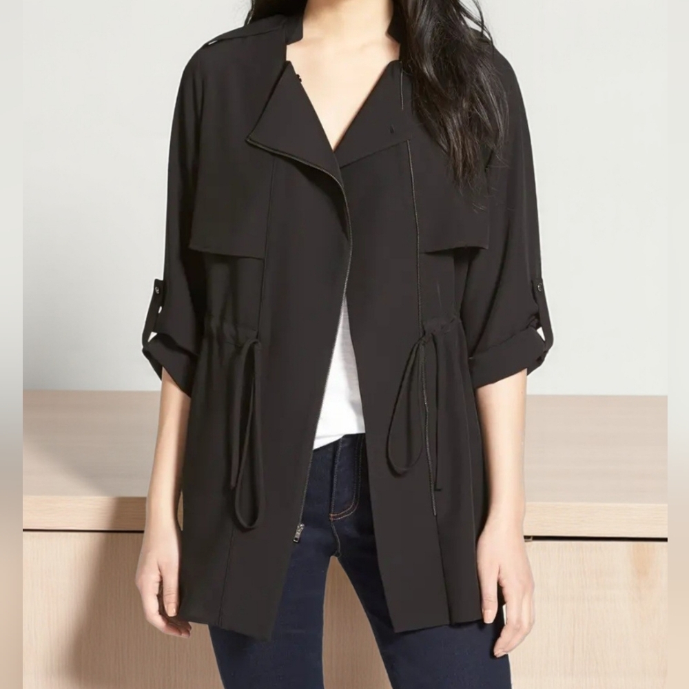 Daniel Rainn Pleione Roll Sleeve Lightweight Drawstring Waist Jacket Sz M